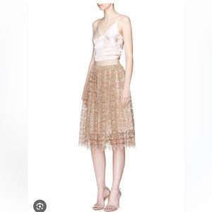 Alice & Olivia Gold Lace Embroidered Midi Skirt Sz 12